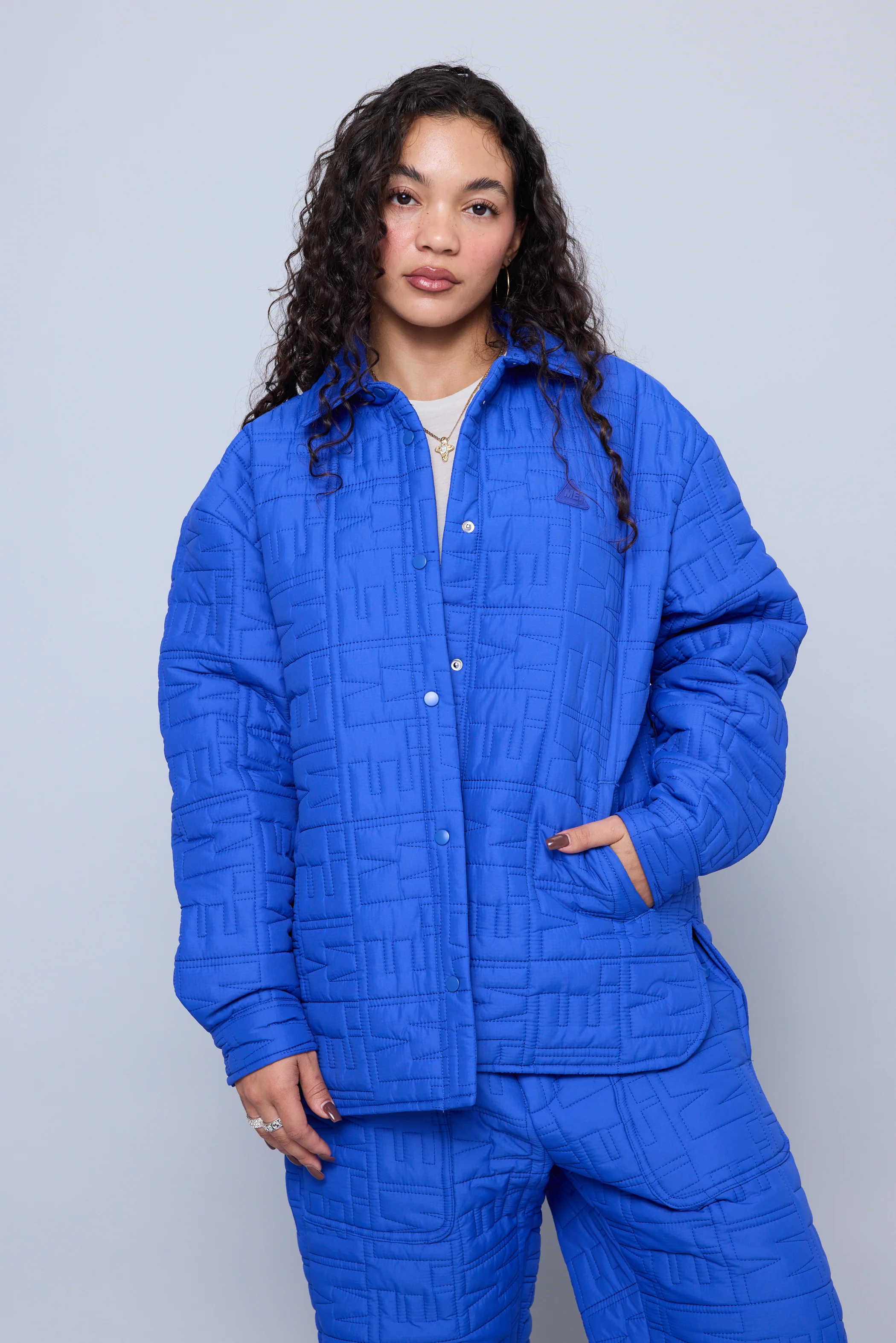 Monogram Quilted Puff Shacket - Cobalt - Image 10