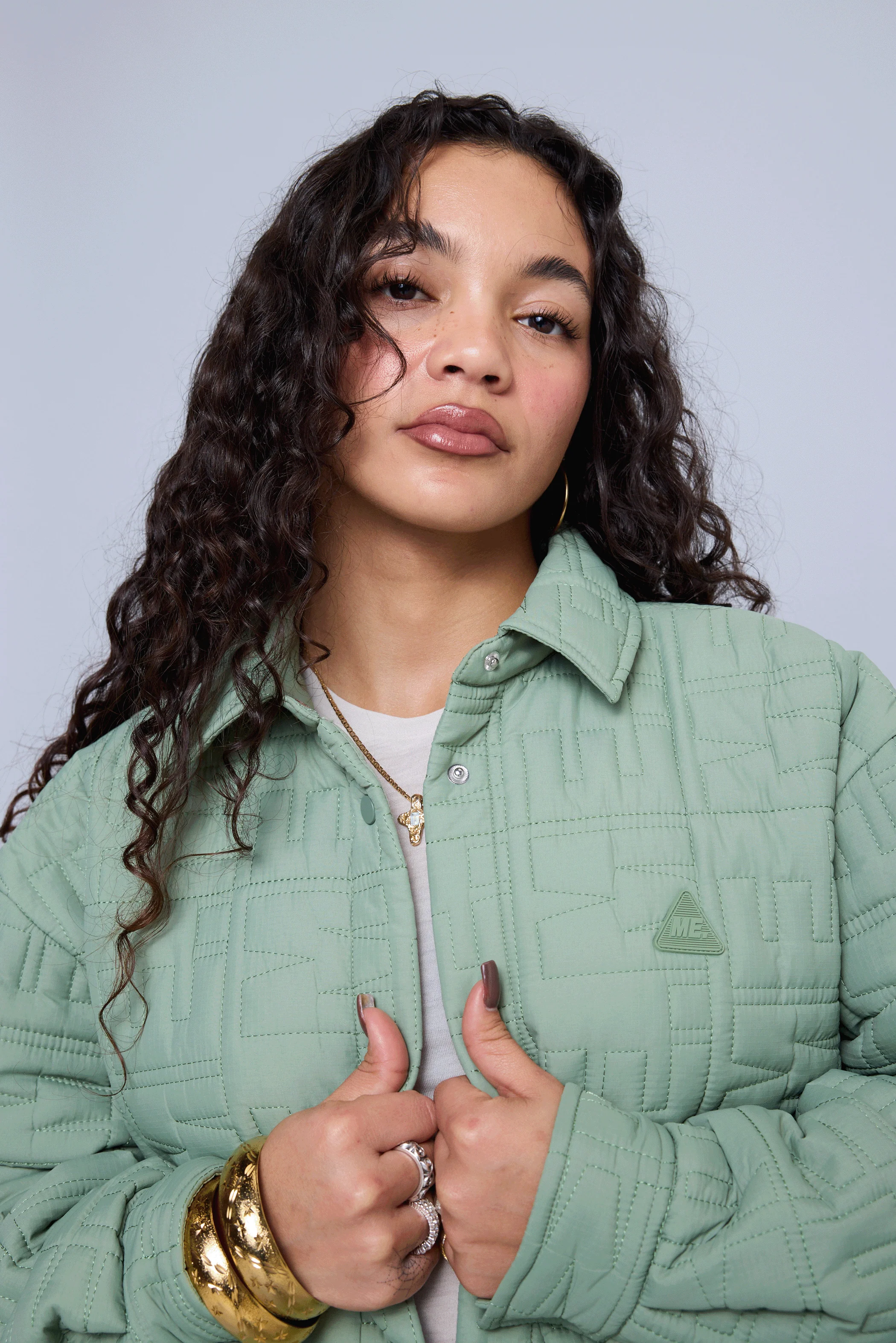 Monogram Quilted Puff Shacket - Sage - Image 13