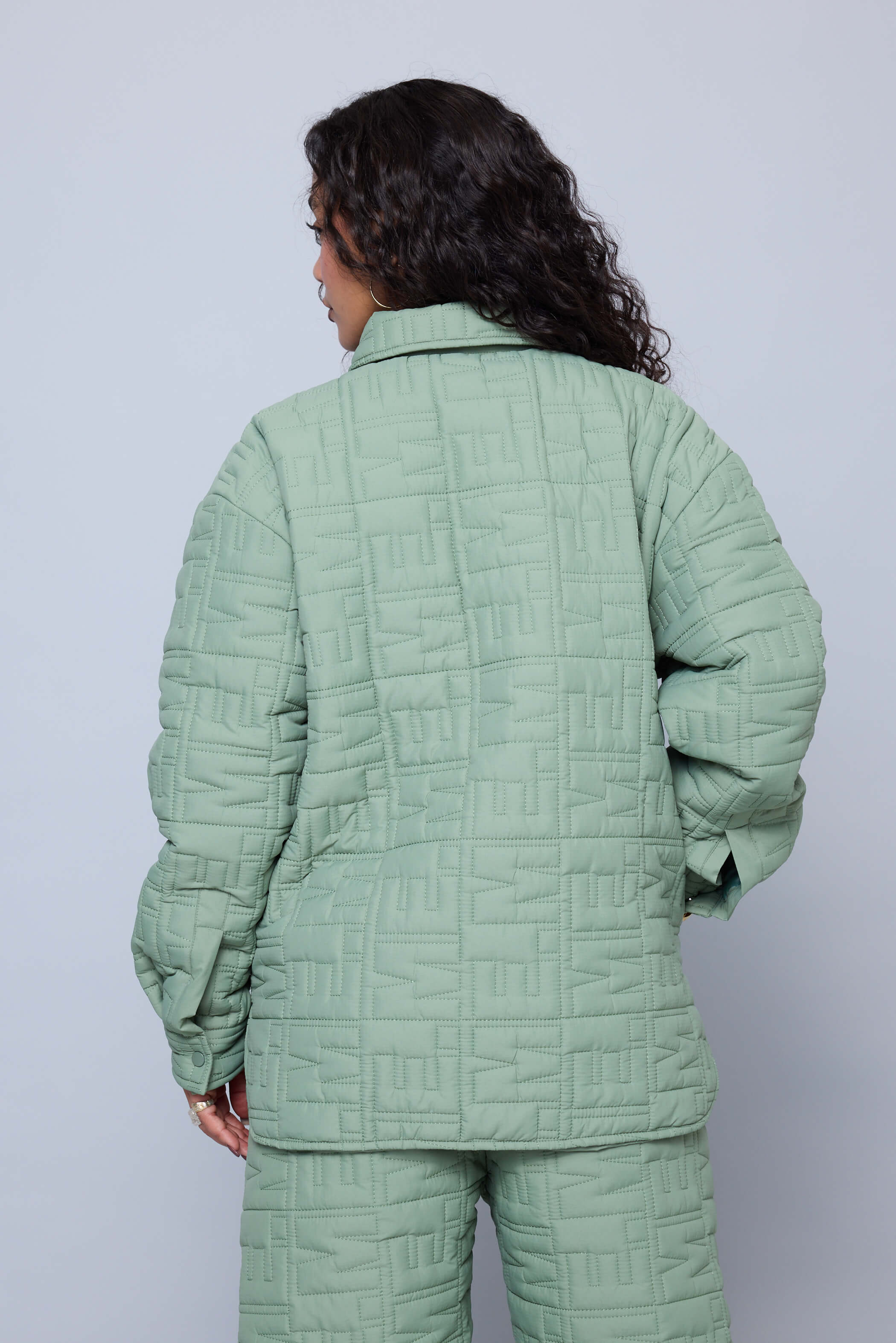 Monogram Quilted Puff Shacket - Sage - Image 14