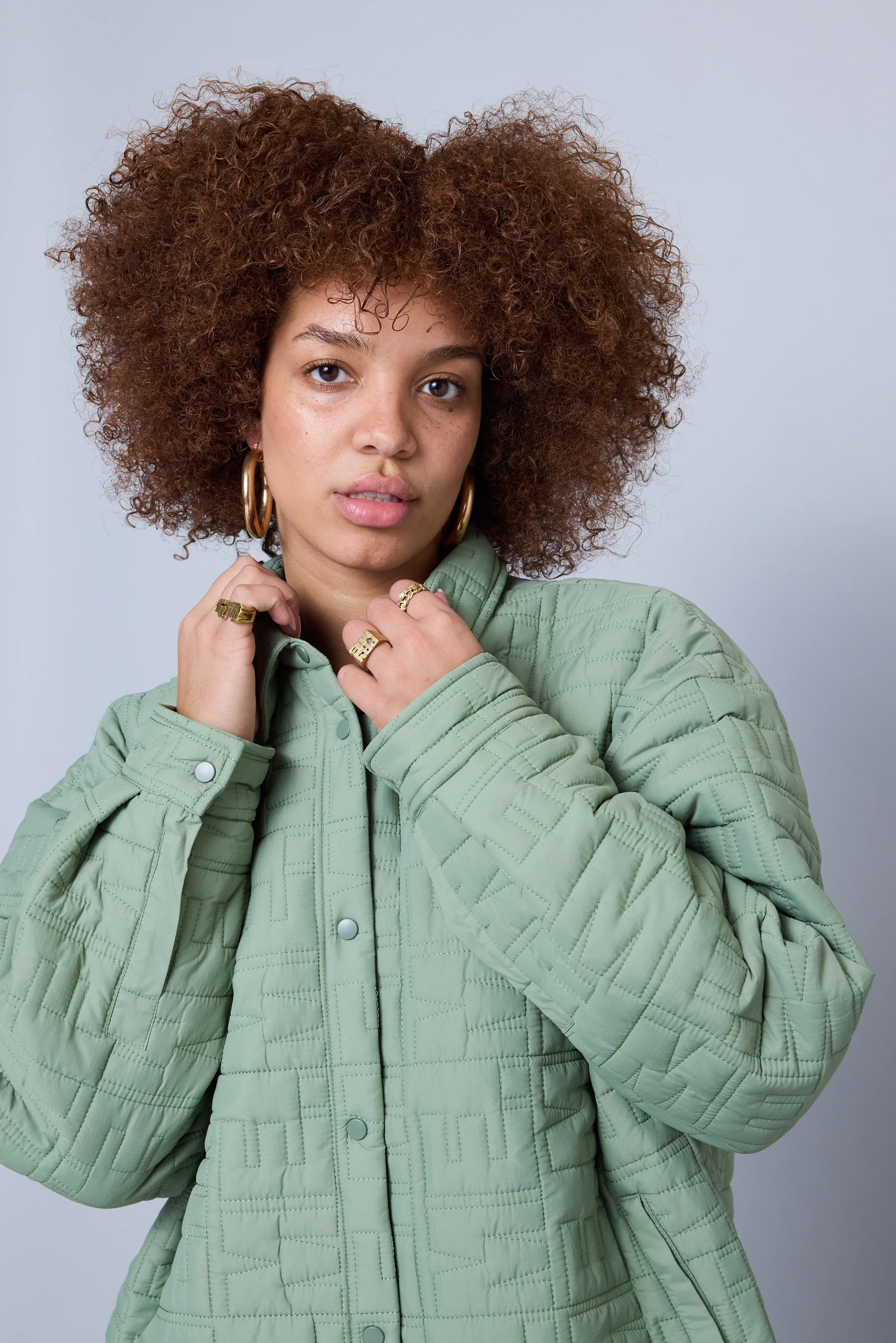Monogram Quilted Puff Shacket - Sage - Image 3