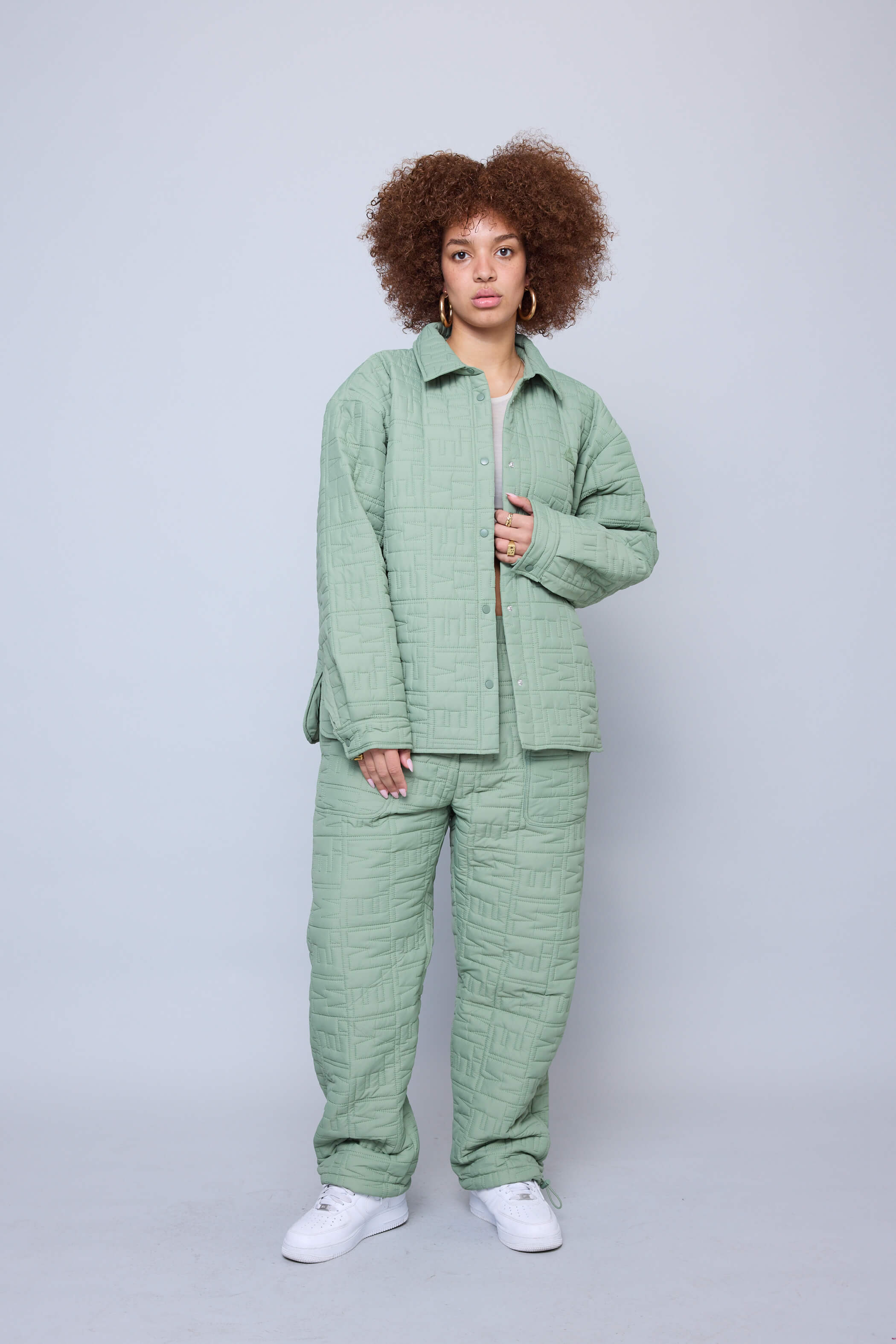 Monogram Quilted Puff Shacket - Sage - Image 4
