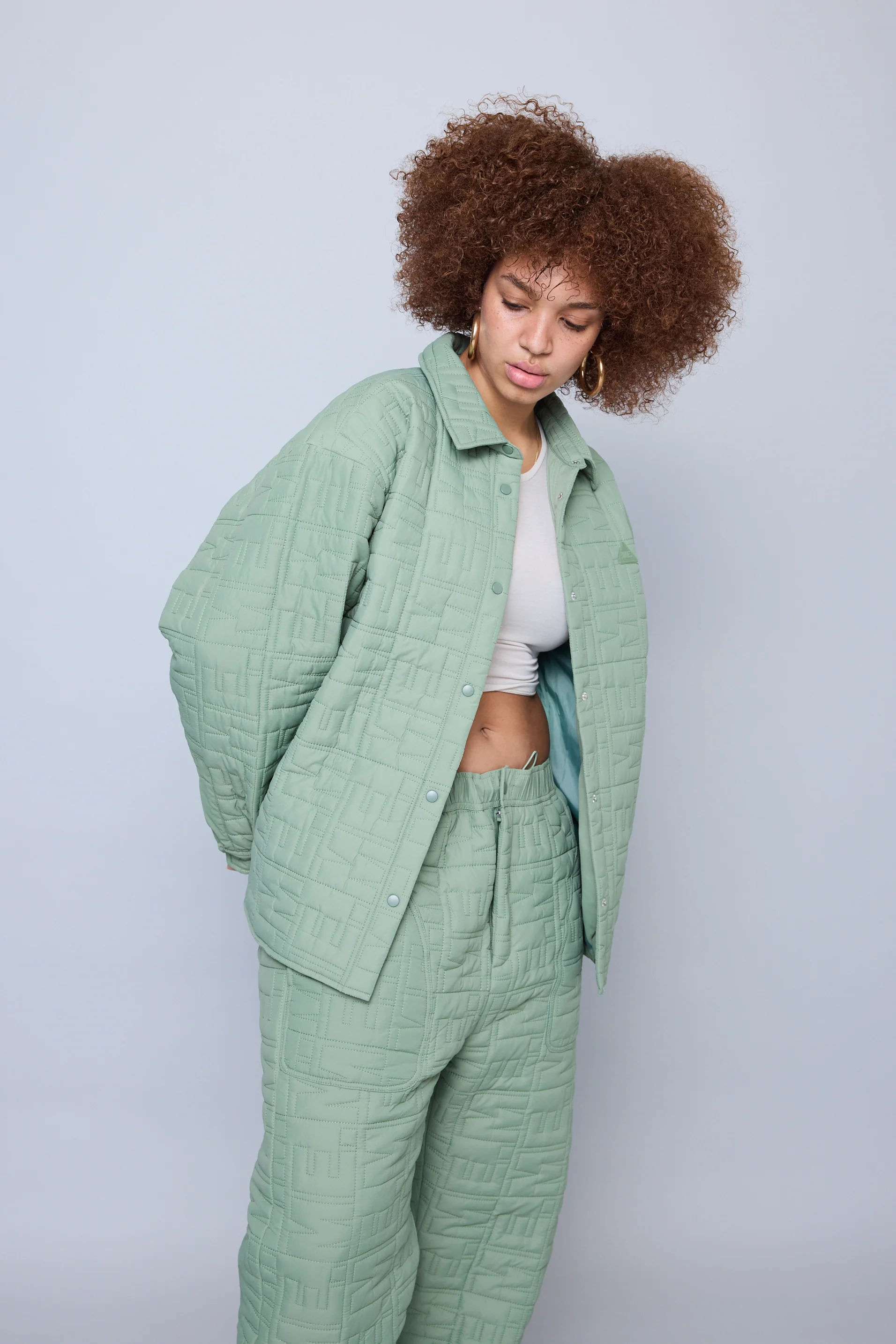 Monogram Quilted Puff Shacket - Sage - Image 5