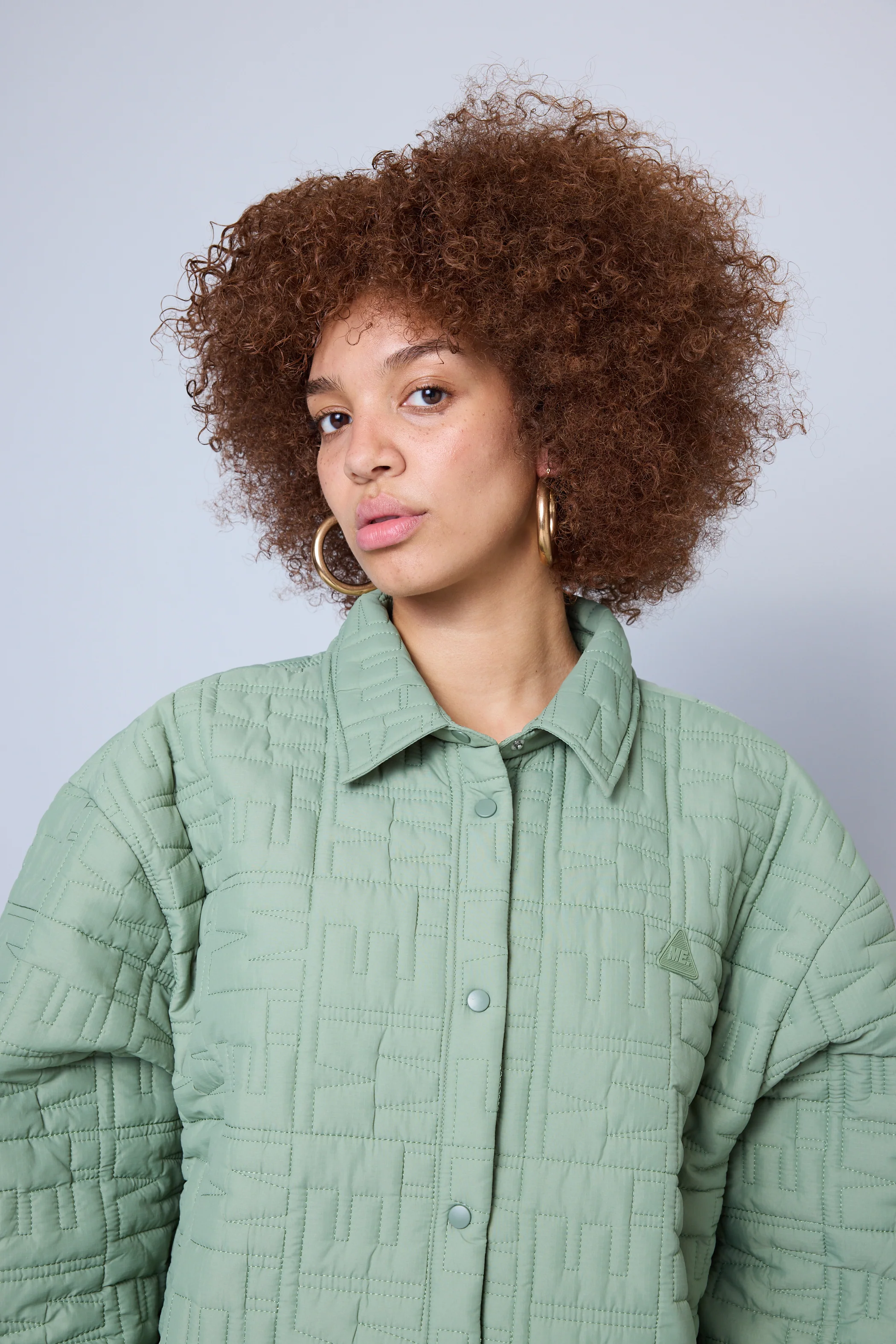 Monogram Quilted Puff Shacket - Sage - Image 6
