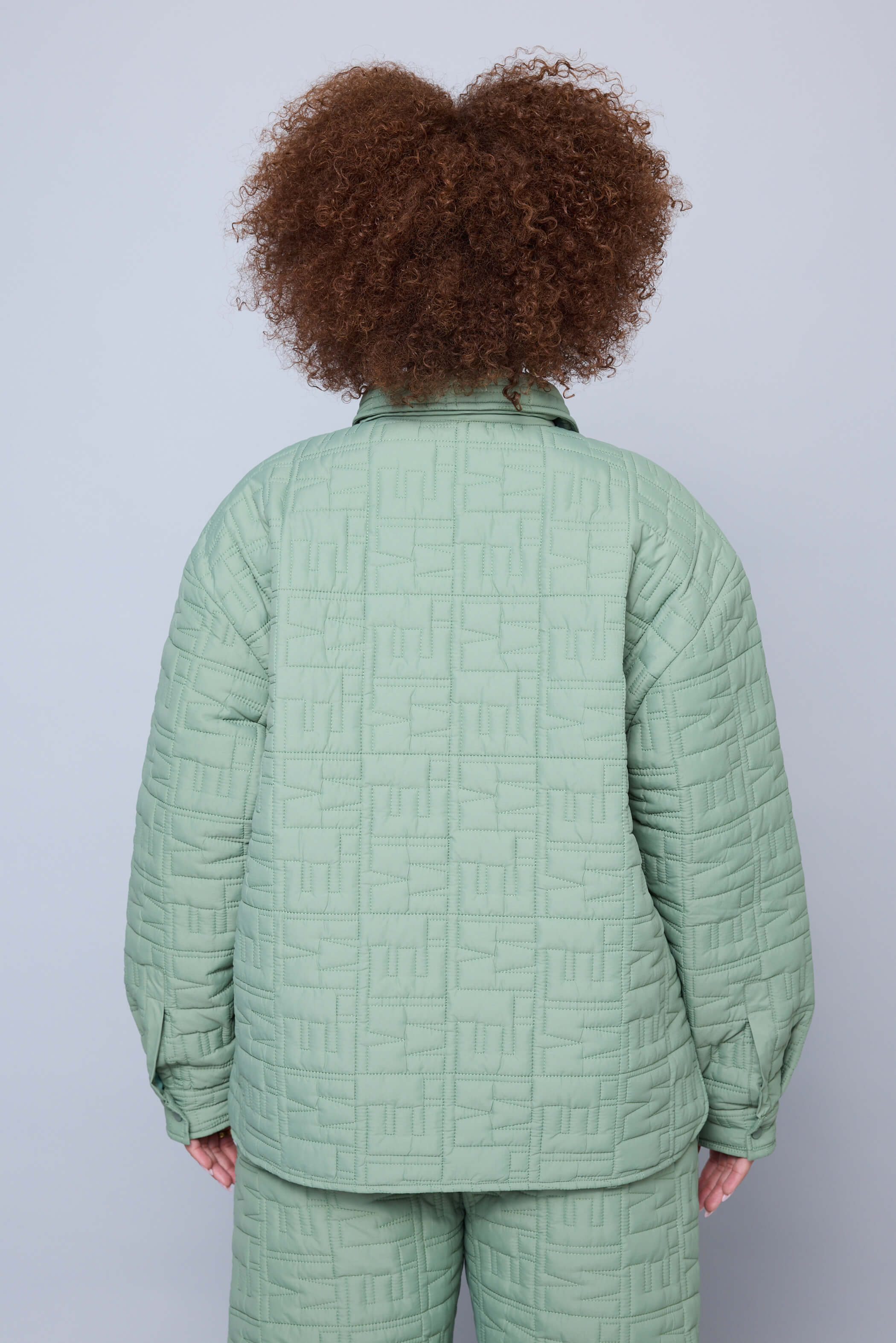 Monogram Quilted Puff Shacket - Sage - Image 7