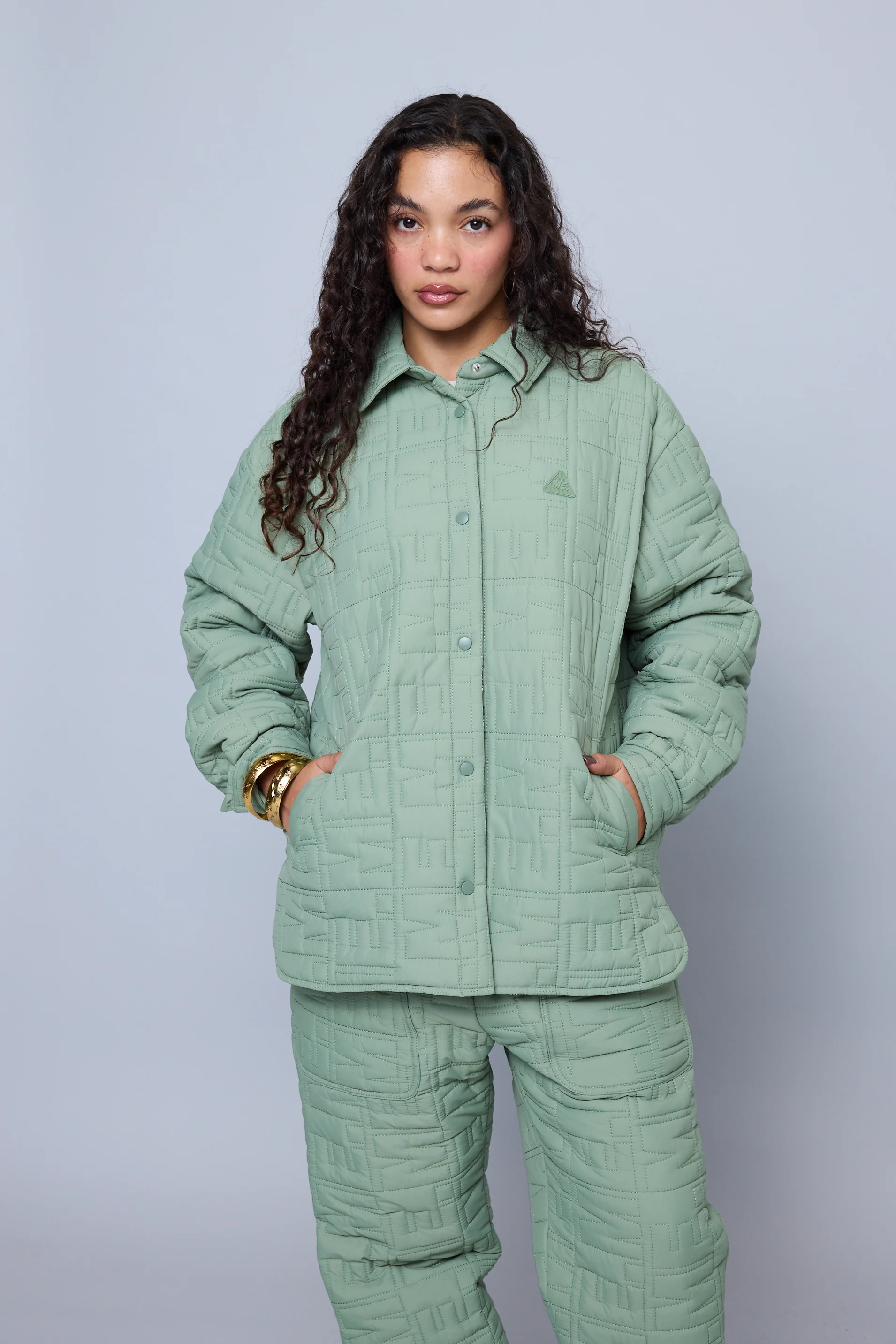Monogram Quilted Puff Shacket - Sage - Image 8
