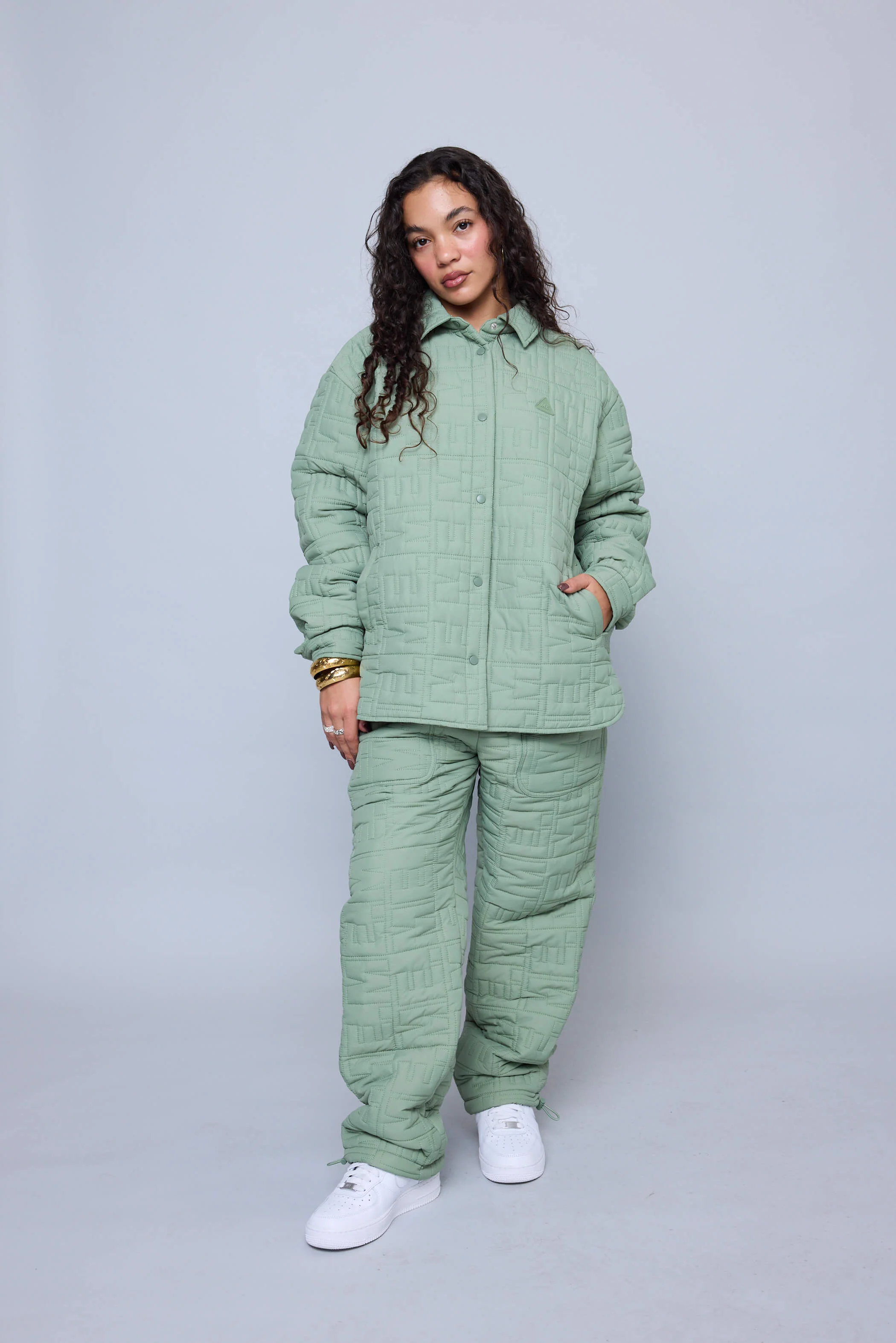 Monogram Quilted Puff Shacket - Sage - Image 9