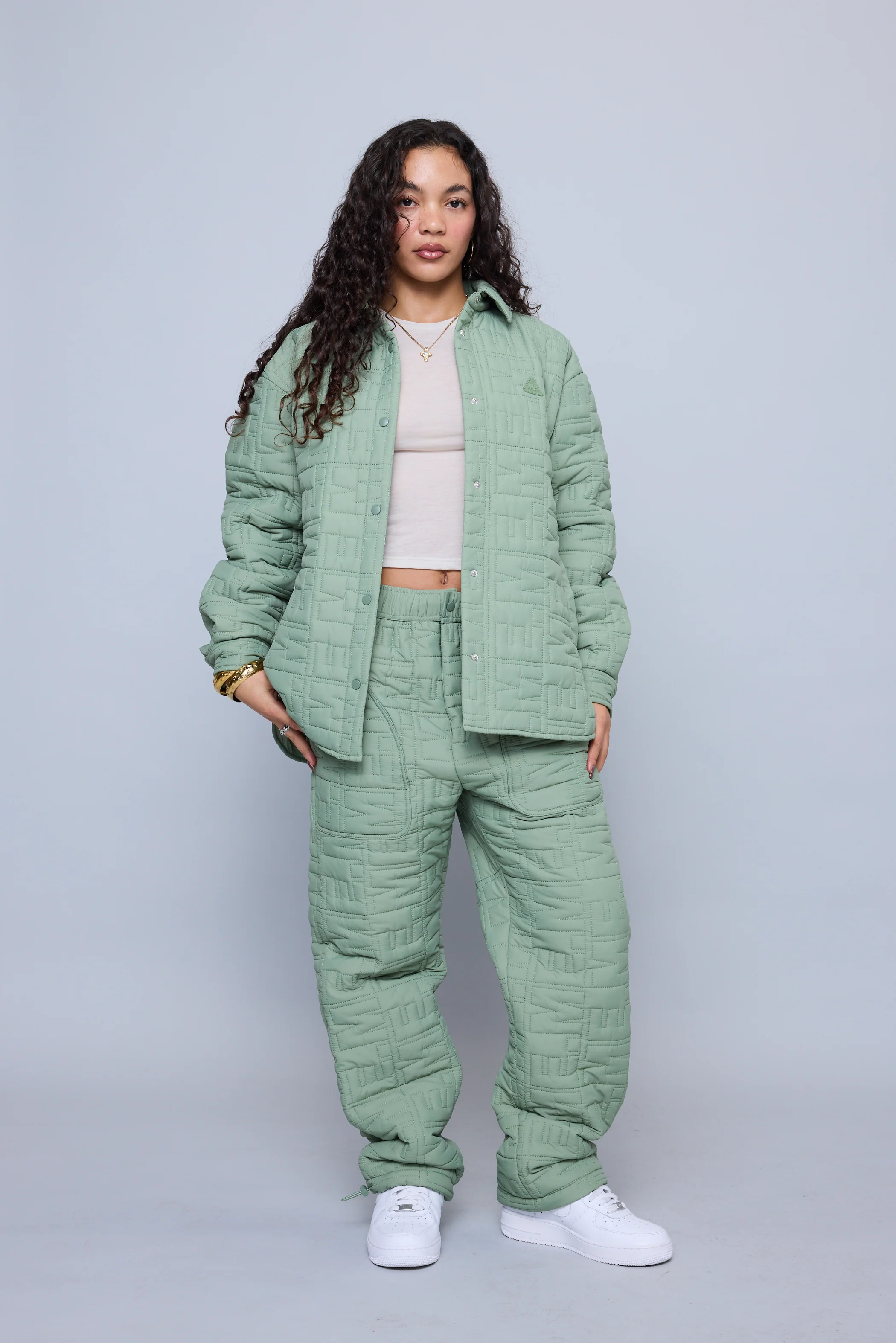 Monogram Quilted Puff Tech Pant - Sage - Image 11