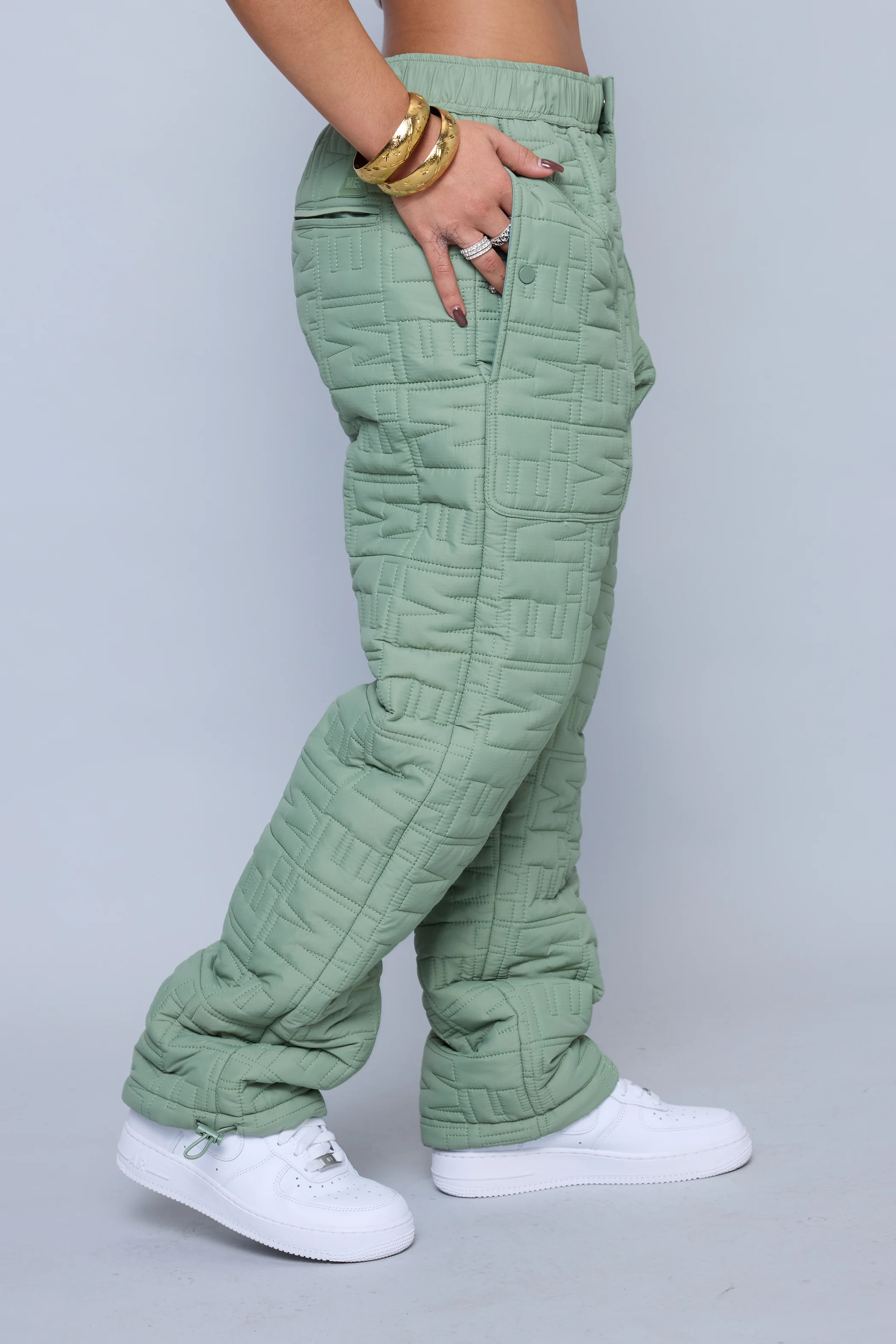 Monogram Quilted Puff Tech Pant - Sage - Image 13