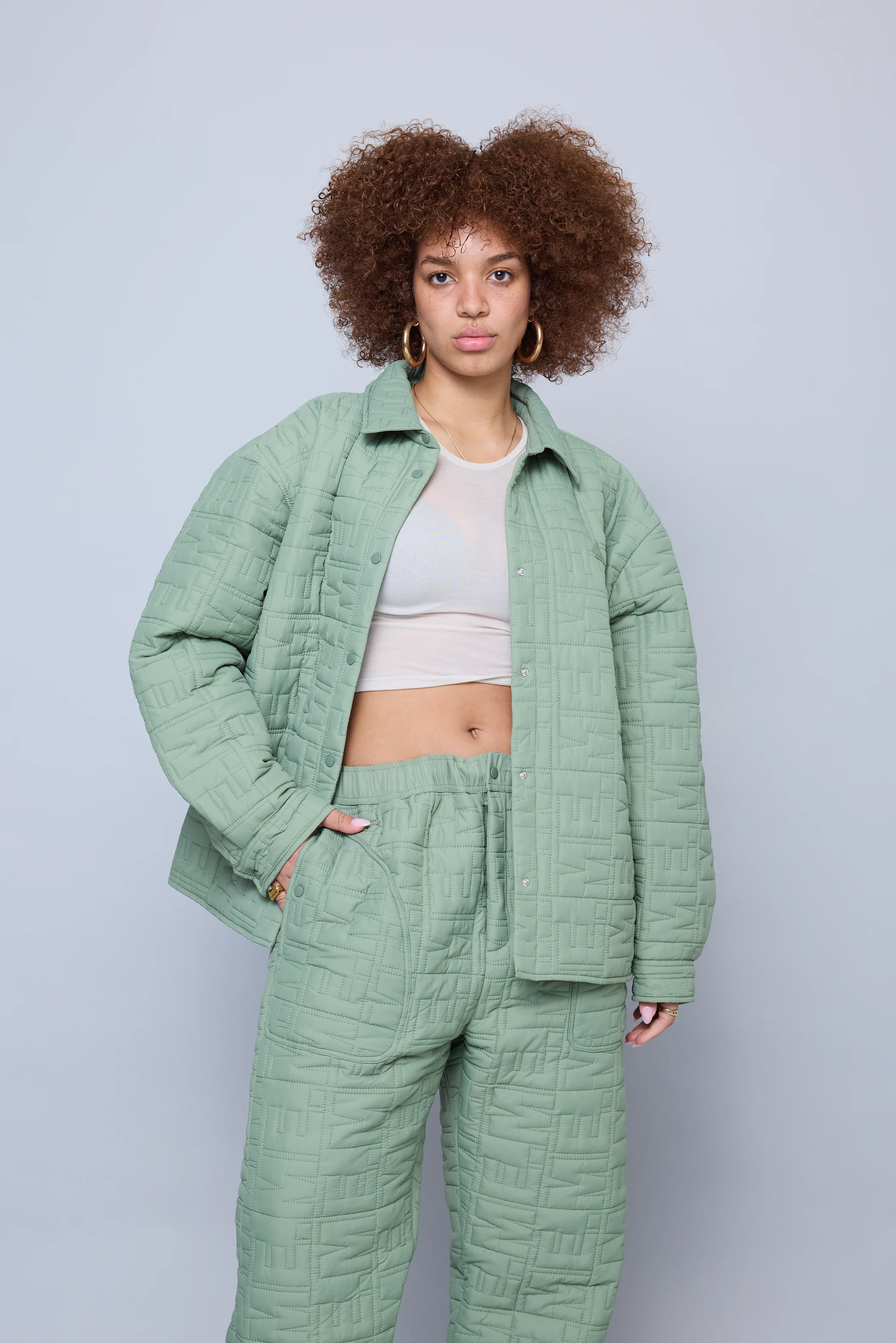 Monogram Quilted Puff Tech Pant - Sage - Image 5